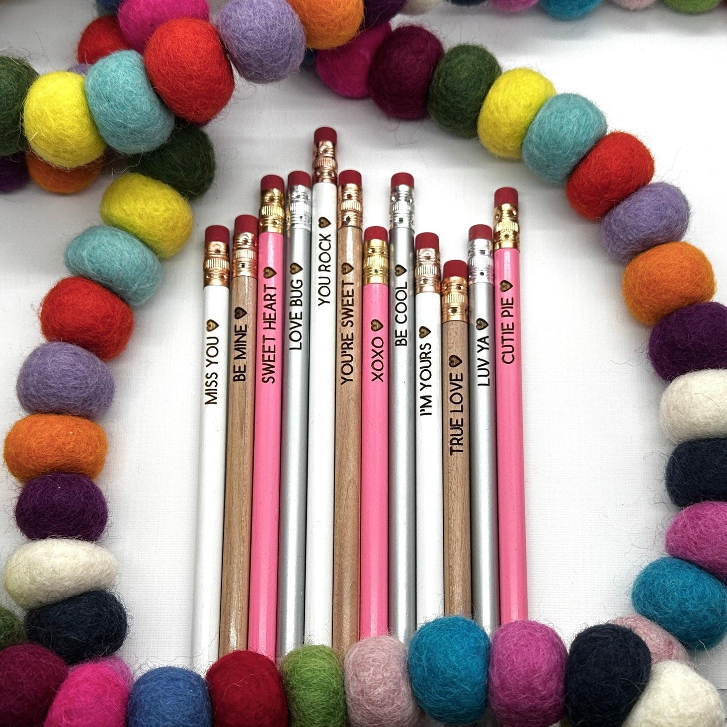Classroom Valentines: Engraved Conversation Heart Pencil Pack