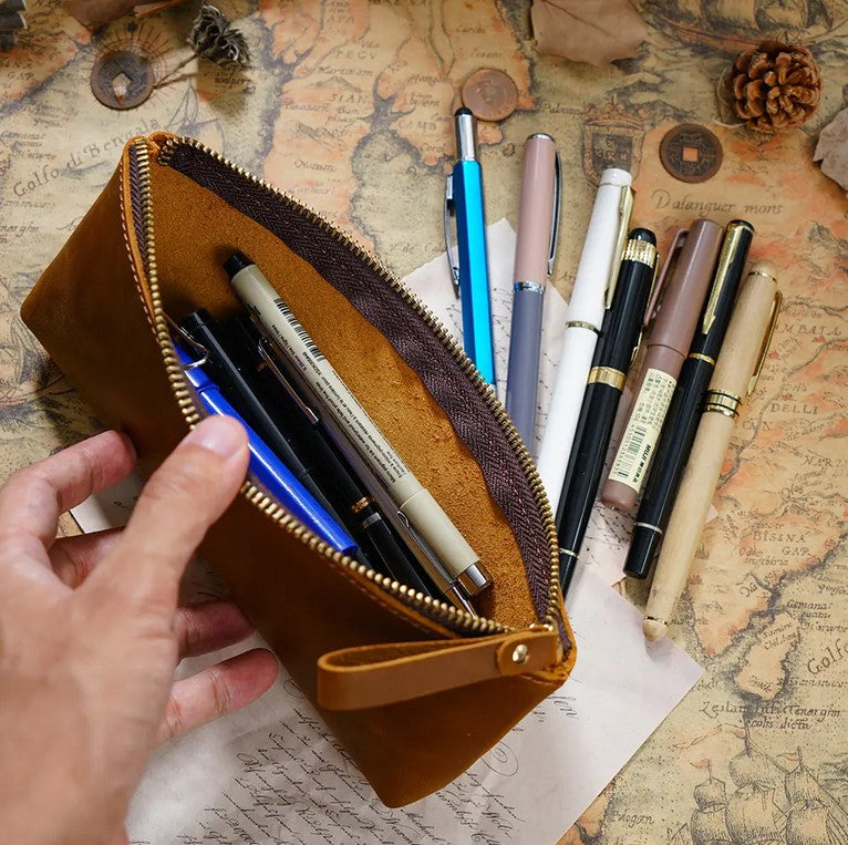 Genuine Leather Pencil Case Handmade Leather Pencil Pouch