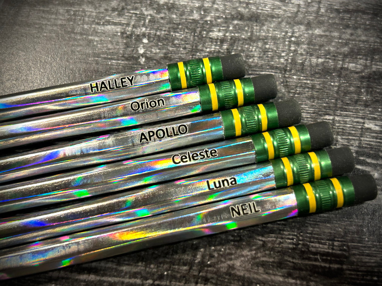 Custom Engraved Noir Holographic Ticonderoga #2 Pencils
