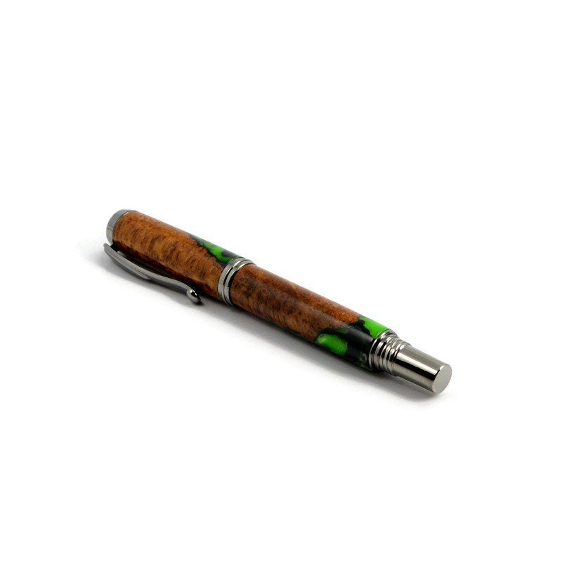 Handmade Amboyna Burl Rollerball Pen with Black Titanium Fittings