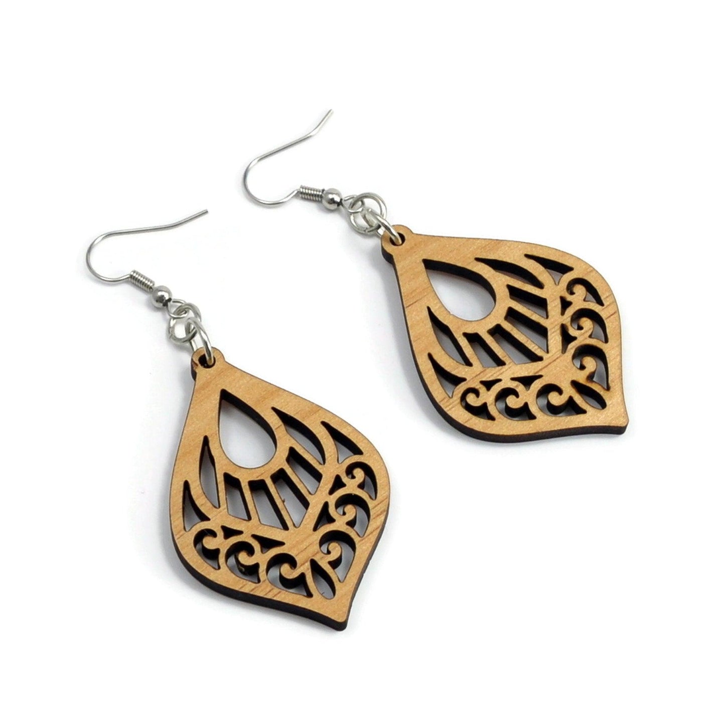 Mandala Wood Earrings, Wooden Earrings, Wood Jewelry, Handmade Wood Jewelry, Dangle Earrings - Whidden's Woodshop