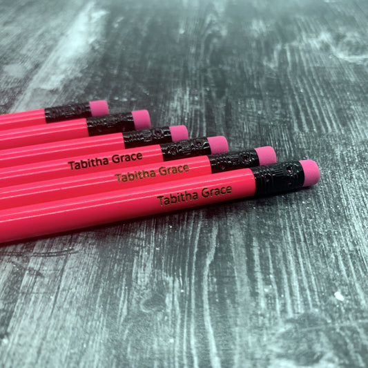 Personalized Engraved Neon Pink #2 Pencils