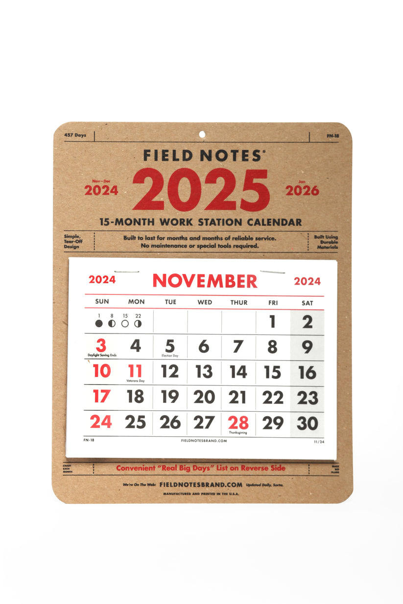 Field Notes: 2025 15 Month Workstation Calendar – Whidden's Woodshop