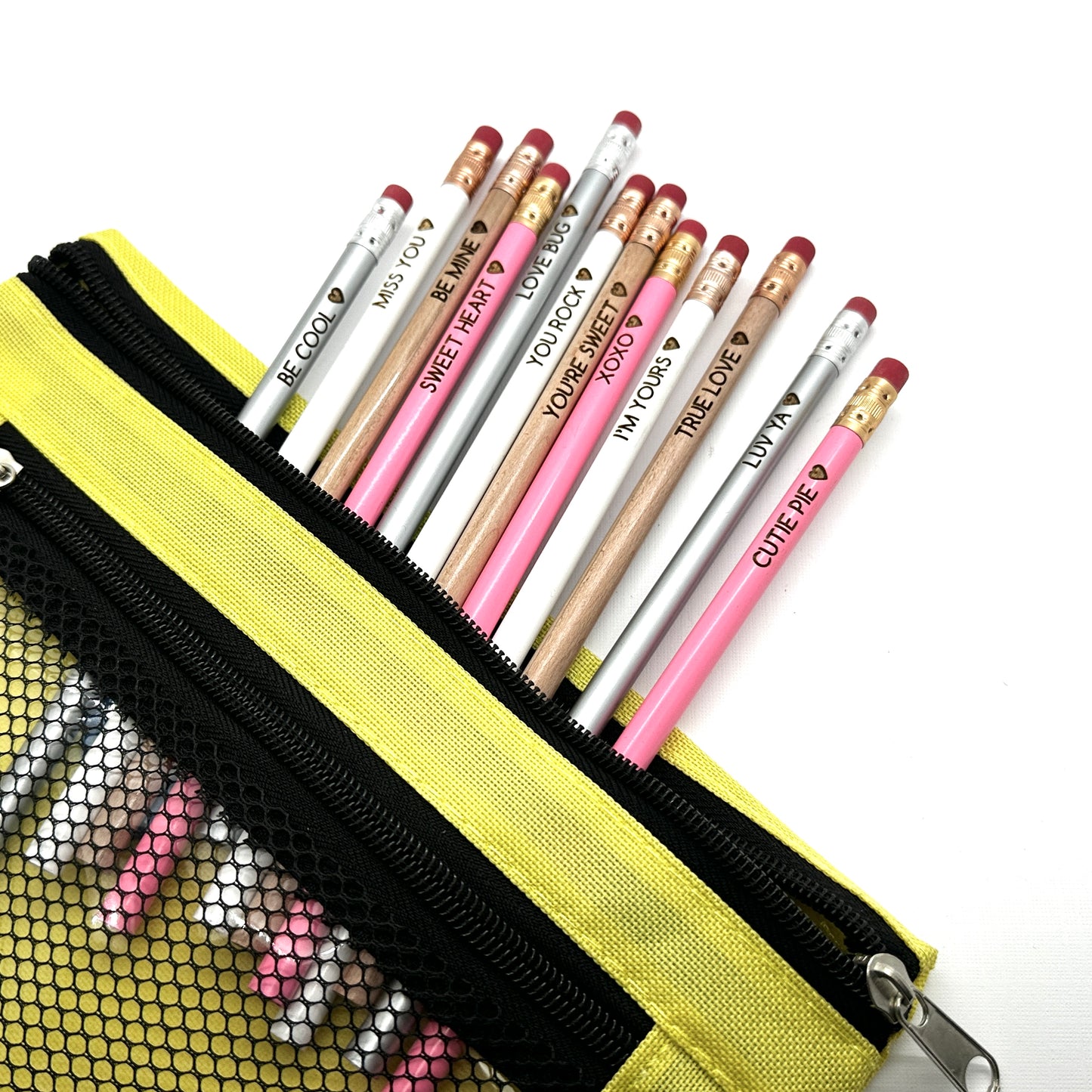 Classroom Valentines: Engraved Conversation Heart Pencil Pack