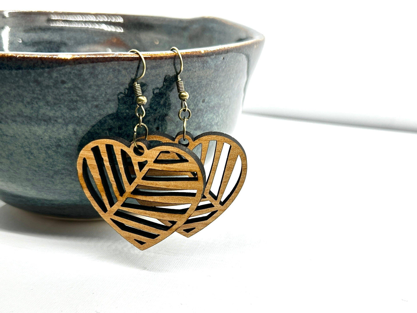 Heart Crafted Wood Jewelry: Earrings or Necklace for Valentine's & Anniversaries