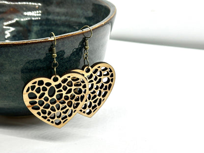 Wood Heart Jewelry: Earrings or Necklace - Perfect for Valentine's & Anniversaries