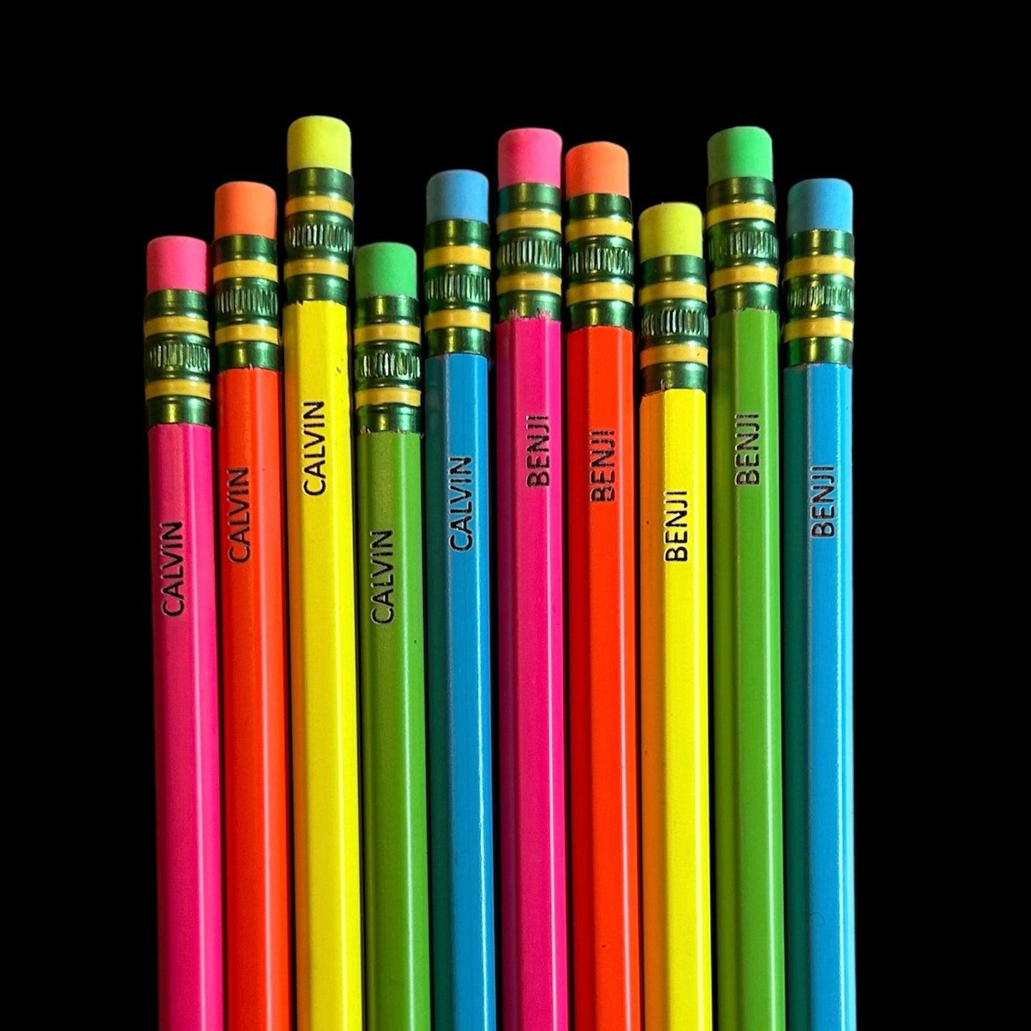 Custom Engraved Neon Ticonderoga Pencils - 5 or 10 Pack | Back to School Student Gift