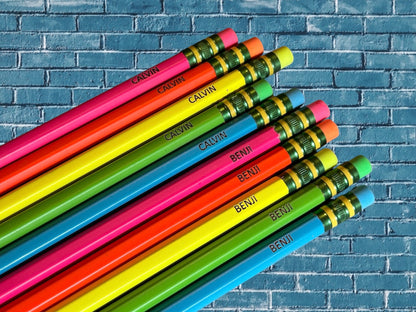 Custom Engraved Neon Ticonderoga Pencils - 5 or 10 Pack | Back to School Student Gift
