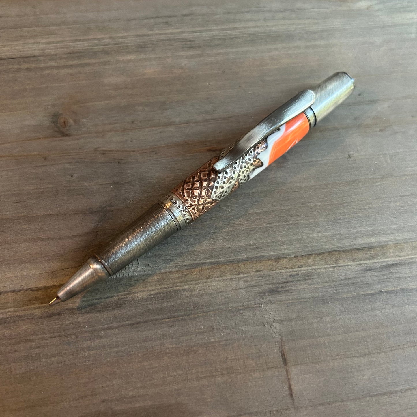 Handcrafted Steampunk Ballpoint Pen – Orange Resin & Antiqued Metal | Unique Executive Gift for Men, Writers & Collectors