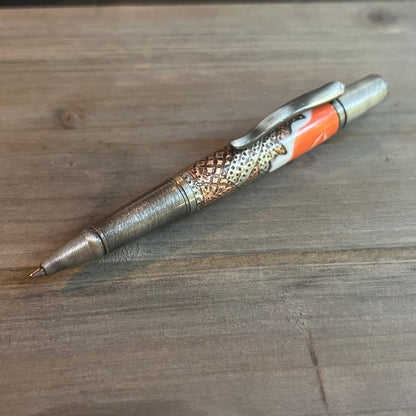 Handcrafted Steampunk Ballpoint Pen – Orange Resin & Antiqued Metal | Unique Executive Gift for Men, Writers & Collectors