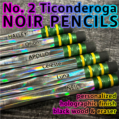 Custom Engraved Noir Holographic Ticonderoga #2 Pencils