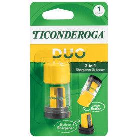 Ticonderoga® DUO Sharpener and Eraser Combination 2 in 1, Green and Yellow, 1 Ct