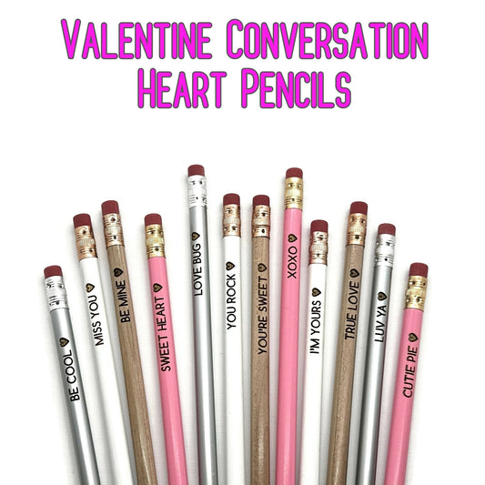 Classroom Valentines: Engraved Conversation Heart Pencil Pack