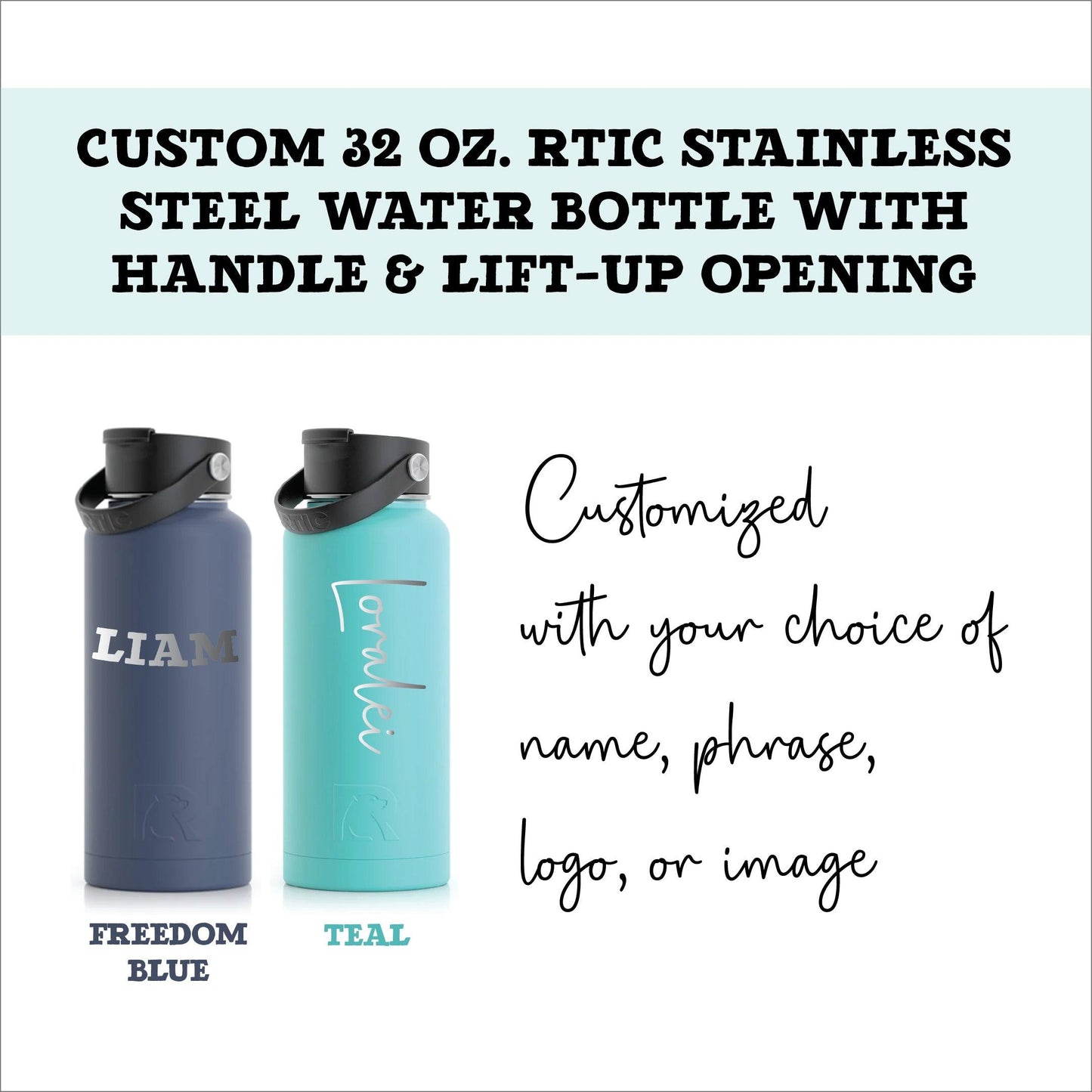 Personalized 32 oz RTIC Stainless Steel Water Bottles