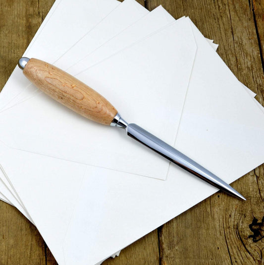 Bird’s Eye Maple and Chrome Letter Opener - Whidden's Woodshop