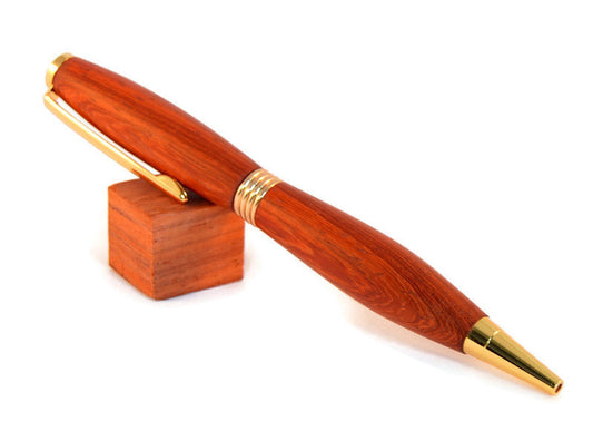 Padauk Pen With 24kt Gold Fittings - Handcrafted Wood Ink Pen By Whiddenswoodshop - Wood Ballpoint Pen - Whidden's Woodshop