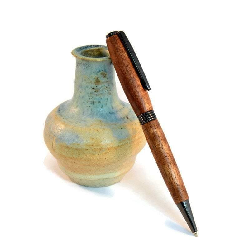 Figured Walnut Pen With Gun Metal Fittings - Handcrafted Ink Pen By Whidden's Woodshop - Wood Ballpoint Twist Pen - Whidden's Woodshop