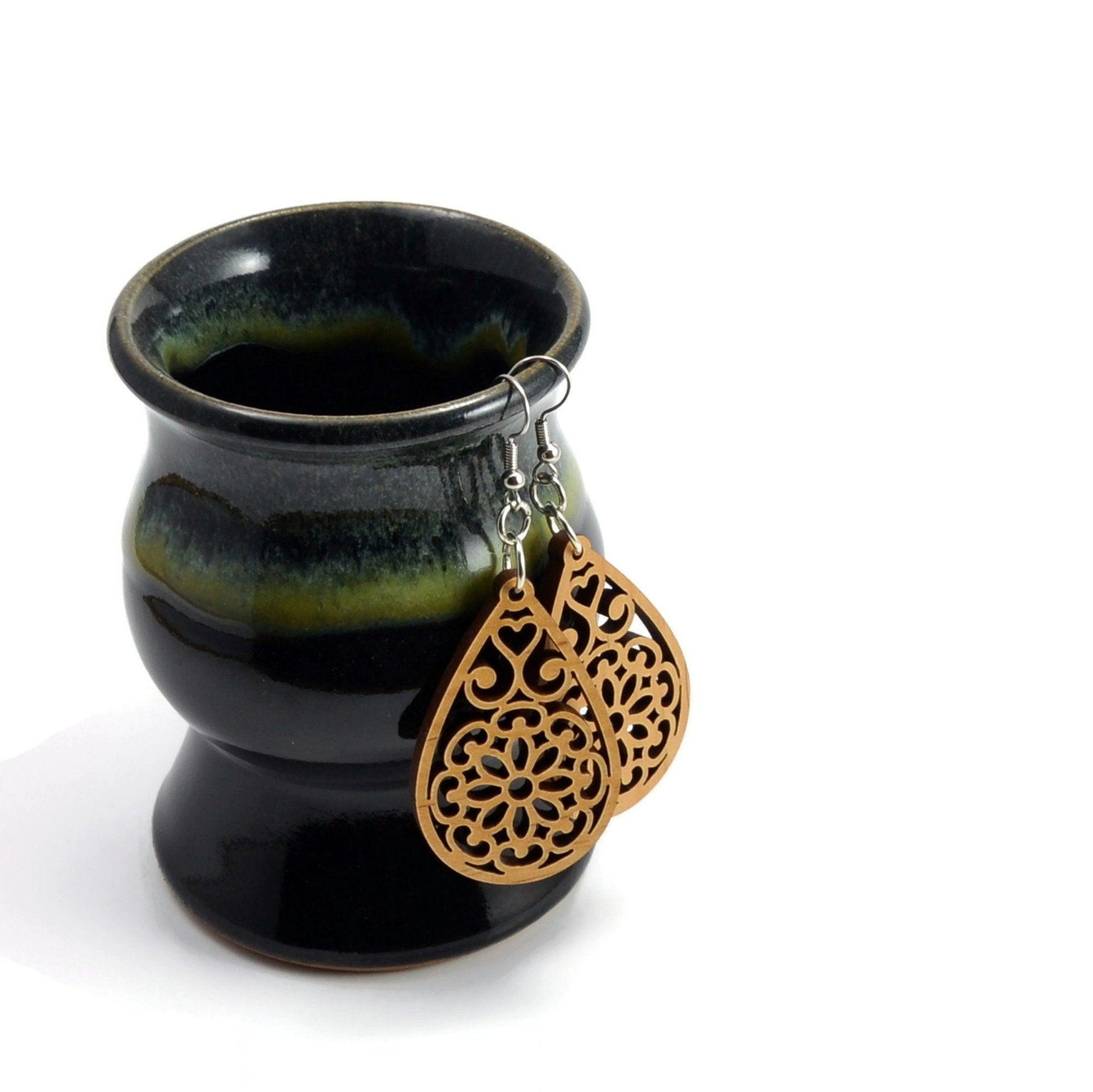 Mandala Inspired Wooden Earrings | Wood Earrings | Dangling Earrings | Wood Mandala Earrings | Mandala Earrings - Whidden's Woodshop