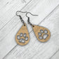 Dog Paw Wood Earrings, Teardrop Earrings, Puppy Prints, Wood Jewelry, Handmade Wood Jewelry, Dangle Earrings - Whidden's Woodshop