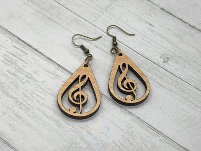 Musical Wood Earrings, Teardrop Earrings, Wood Jewelry, Handmade Wood Jewelry, Dangle Earrings - Whidden's Woodshop