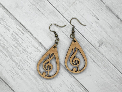 Musical Wood Earrings, Teardrop Earrings, Wood Jewelry, Handmade Wood Jewelry, Dangle Earrings - Whidden's Woodshop