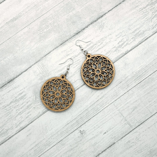 Wood Mandala Round Earrings
