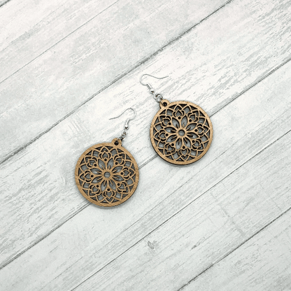 Wood Mandala Round Earrings