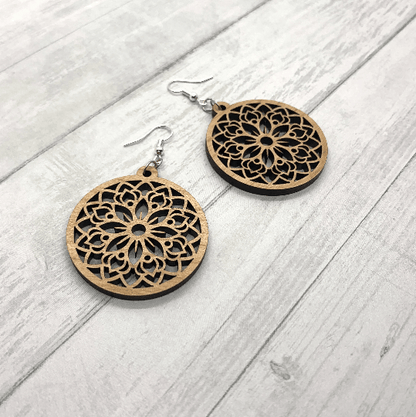 Wood Mandala Round Earrings