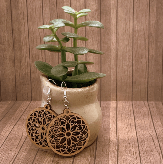 Wood Mandala Round Earrings