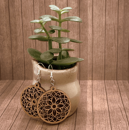Wood Mandala Round Earrings